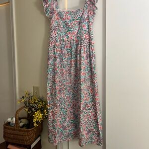 J. Crew Ruffle Sleeve Midi Dress Floral Cotton A line Cottagecore Spring Size 12